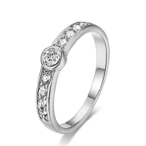 Layla Wedding Band with Raised Center Stone AAA CZ 18K White Gold - Picture 1 of 12